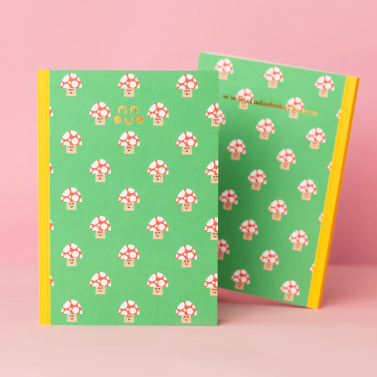 a5 notebook with mushroom pattern made by studio boketto