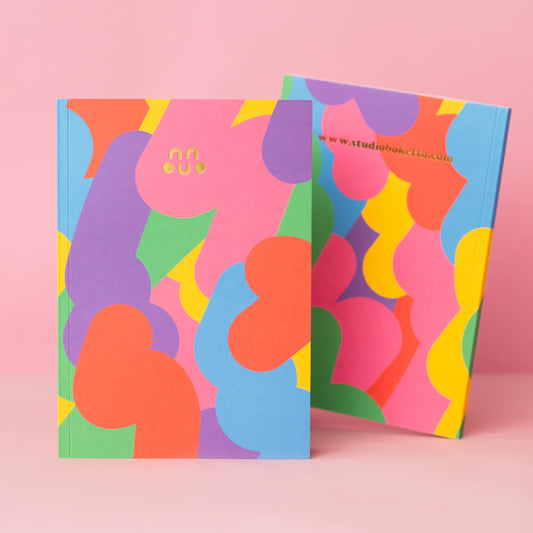 a5 notebook with colourful camouflage pattern made by studio boketto
