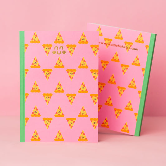 a5 notebook with pizza pattern made by studio boketto
