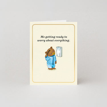 Me Getting Ready To Worry About Everything - Gold Foil - Mini Greetings Card by Richard Scarry
