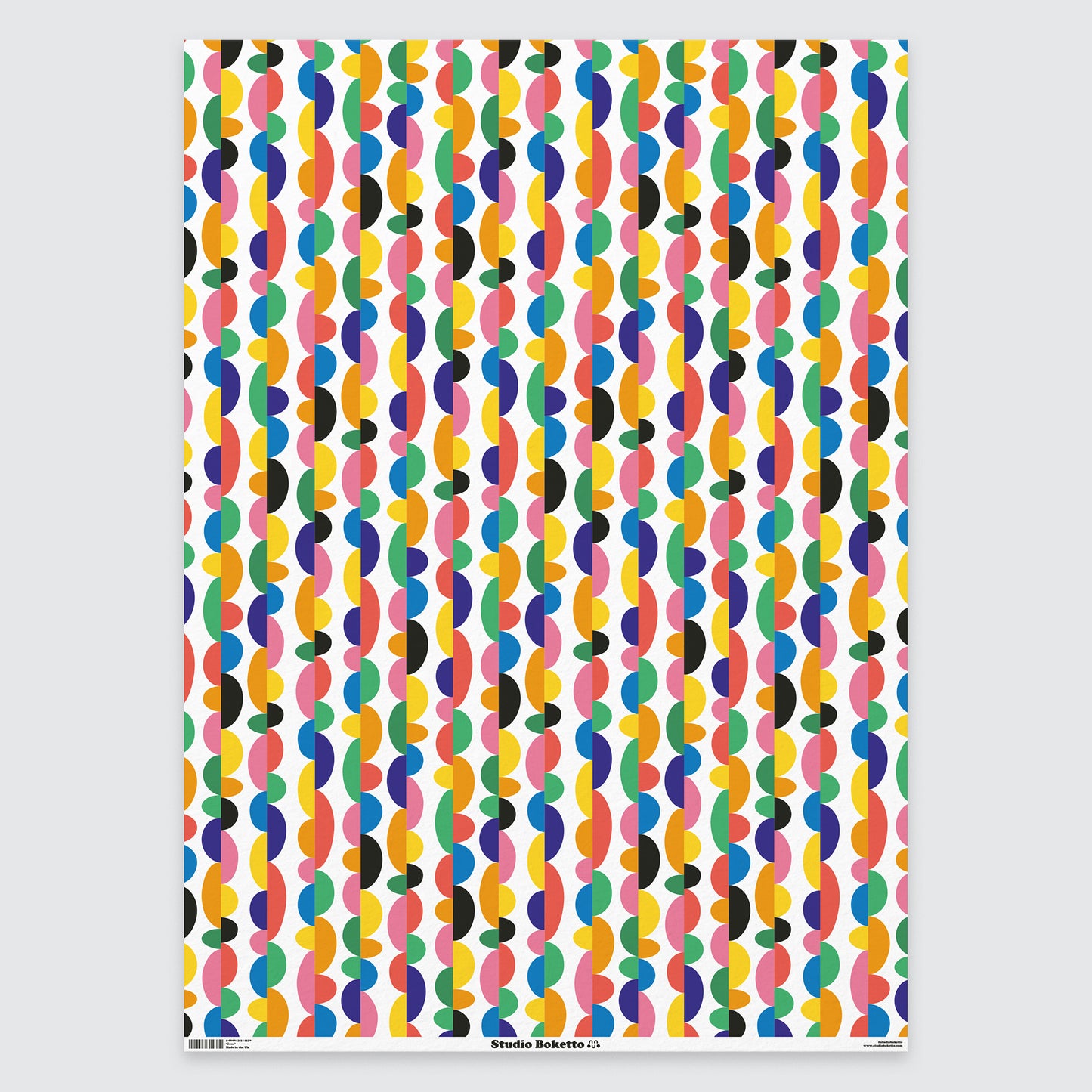 flat sheet of wrapping paper with colourful design and pattern