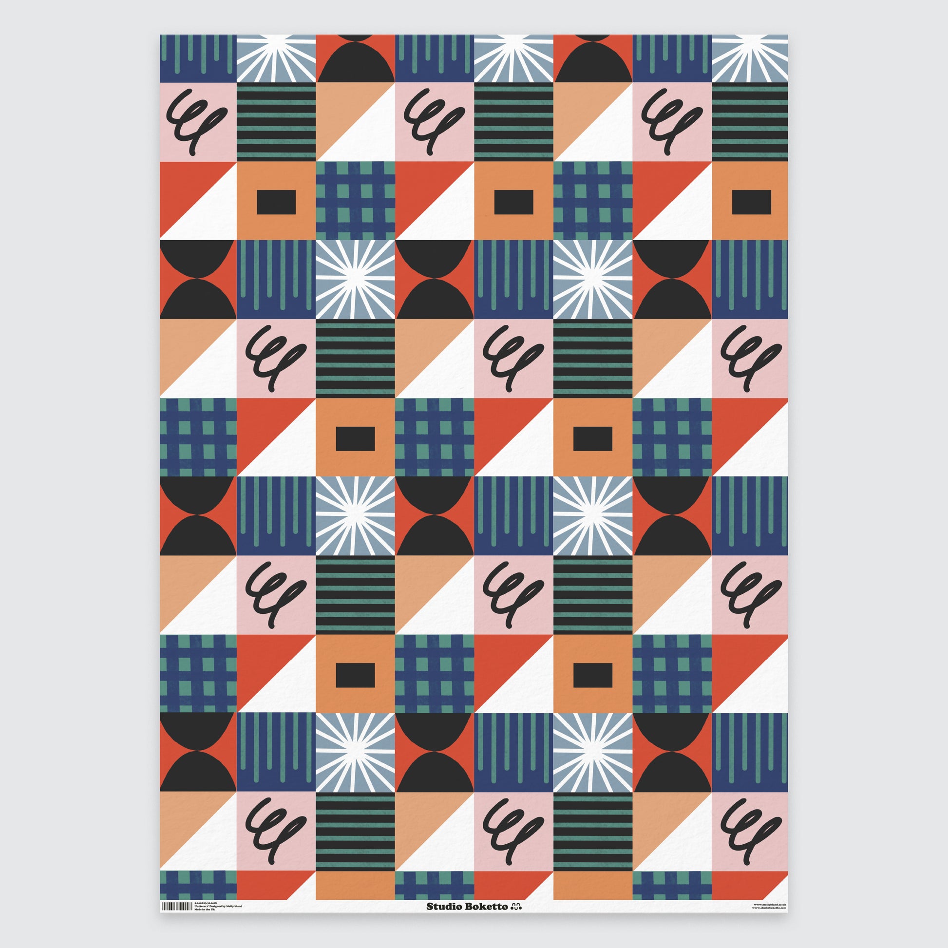 flat sheet of wrapping paper with abstract geometric design and pattern