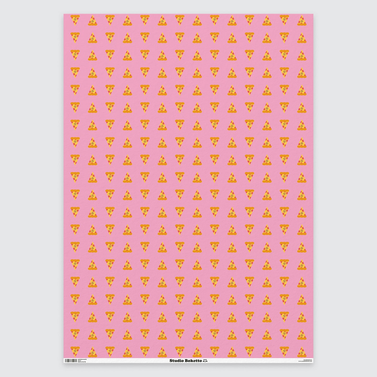 flat sheet of wrapping paper with pizza design and pattern