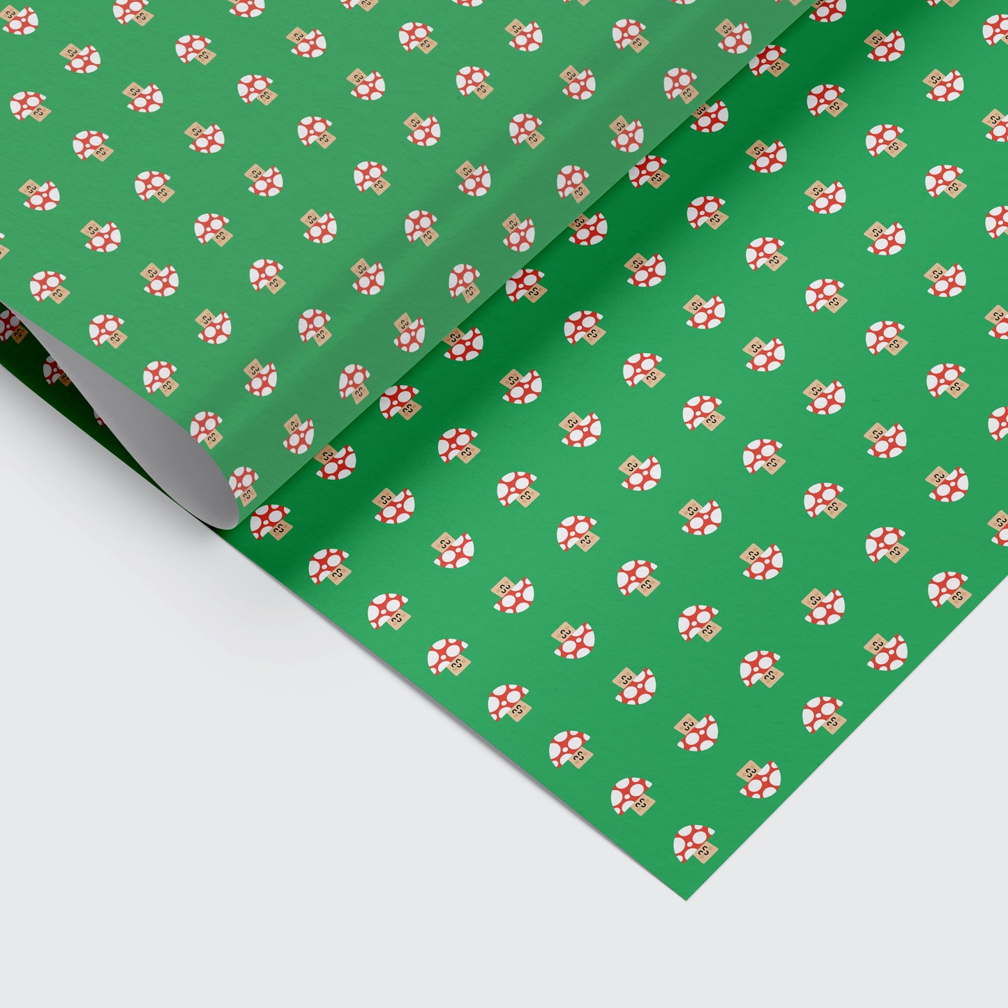 wrapping paper with mushroom pattern on it