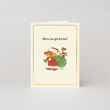 Here We Go-Ho-Ho! - Gold Foil - Mini Christmas Card by Richard Scarry