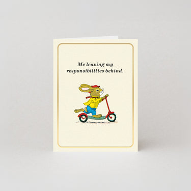 Me Leaving My Responsibilities Behind - Gold Foil - Mini Greetings Card by Richard Scarry
