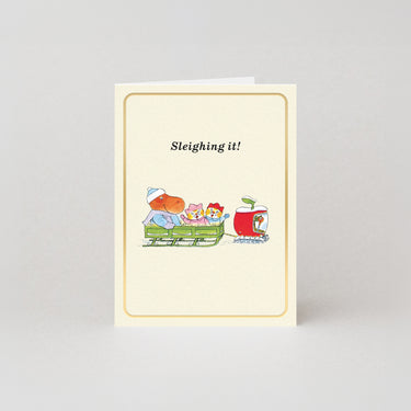 Sleighing It - Gold Foil - Mini Christmas Card by Richard Scarry