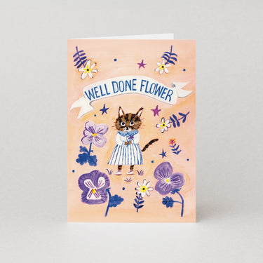Well Done Flower Congratulations Card - Greetings Card by Moggshop